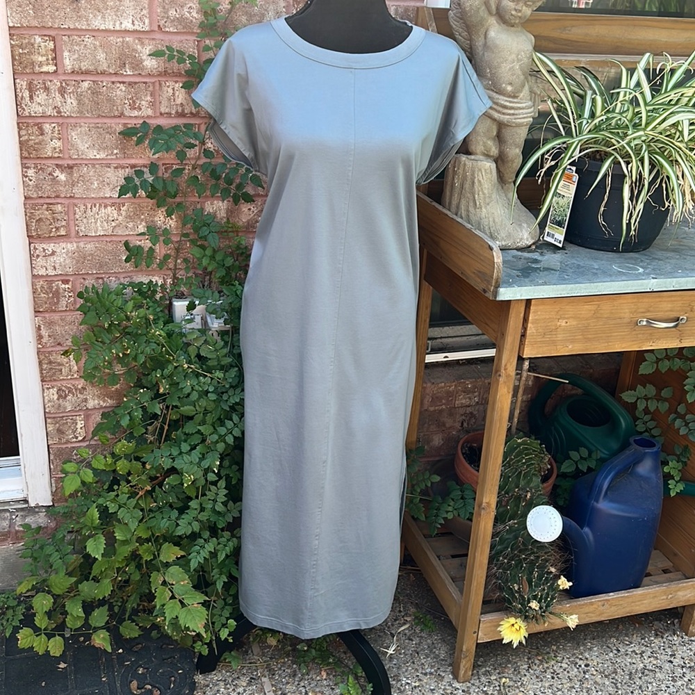 Everlane Lux Cotton Side Slit Tee Dress Faded Sage Size M - Picture 4 of 16